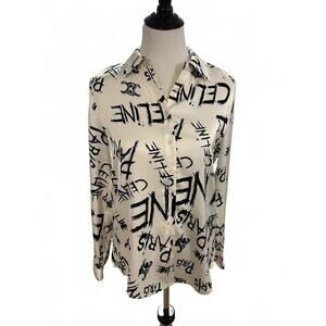 OVI blouse with "Celine" print size Small cream and black